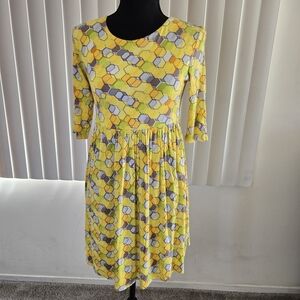 Hourglass Yellow Blue Sundress Casual 3/4 Sleeve